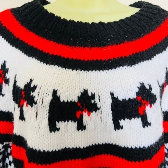 Vintage Dog Fair isle Icelandic Sweater-Chunky-hand-knit Red Winter-Fisherman .M - Picture 4 of 5
